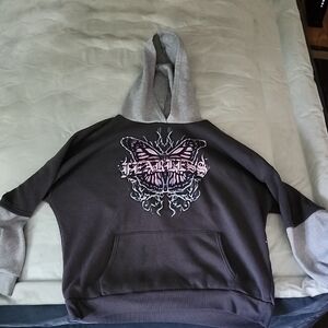 Men's Gray Crewneck Hoodie with Pink Butterfly 'Fearless' Graphic